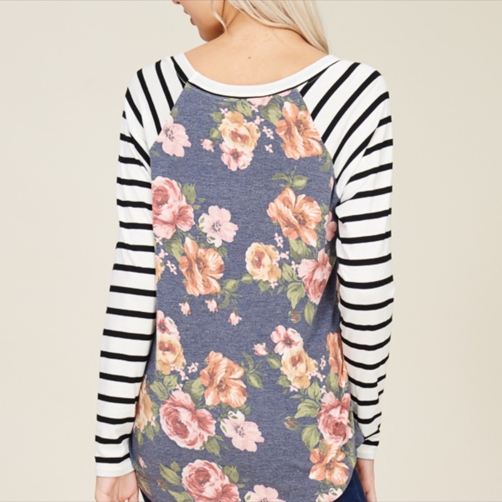 NWT ROSE LONG SLEEVE TOP W STRIPES - Picture 2 of 4